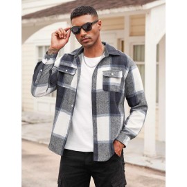 ATVPDKIKX0DER Men's Flannel Jackets Casual Stylish Fashion Shirt Jackets (Navy Blue,M)
