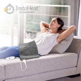Pure Enrichment® PureRelief™ Deluxe Heating Pad (12" x 24"), Full Body Therapy Pad with 4 InstaHeat™ Settings, Soft Machine-Washable Microplush Fabric and 2-Hour Auto Safety Shut-Off (Gray)