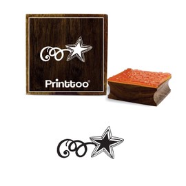 Printtoo Scrap-Booking Star & Swirls Design Square Wooden Rubber Stamp Diary Card-2 x 2 Inches