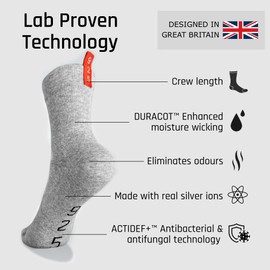 Silver-Ion Technology Performance Sports Running Socks Anti-Odour Breathable Cushioned Gym Blister Free Compression for Men & Women Sizes 3-7, 7-12 3/G/L