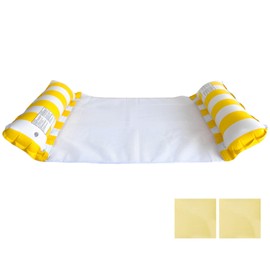 Formemory Float, For 1 Person Adults, Water Hammock, Bed Float, 27.6 x 51.2 inches (70 x 130 cm), Water Hammock + 2 Vinyl Repair Tapes Included, For Adults, Folding, Anti-Heating, Pool, Summer Beach Play, Playing in the Water, Single Person Pool Parties, Sea Bathing, Sunbathing, Inflatable, Patch Sticker Included (Stripes & Yellow)