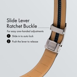 (Not Made In China) Men's Leather Ratchet Belt, Adjustable and Customizable Fit, Gift Packaging (Brushed Metal Tan, 36 to 42)