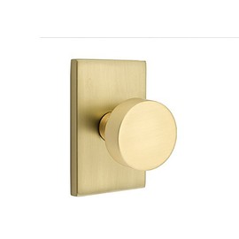 Privacy Set, Modern Rectangle Rosette, Modern Round Knob, Satin Brass