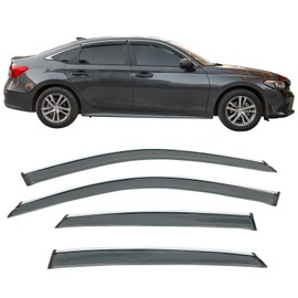 IKON MOTORSPORTS, Window Visors Compatible with 2022-2025 Honda Civic Sedan, Tape On Smoke Sun Rain Wind Window Guard Sun Shade Deflector 1.5mm 4PCS