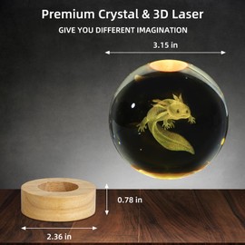 ZXBLAQ 3D Axolotl Crystal Ball Night Light, Upgraded 3.15 Inch Glass Ball Lamp with 16 Color LED Wooden Base, Axolotl Decor Birthday Holiday Christmas Axolotl Gifts for Boys Girls Friends