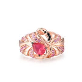 Santuzza 925 Sterling Silver Pink Flamingo Ring Red Nano Crystal Created Pink Sapphire Bird Ring for Women (7)