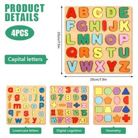 Lotvic Alphabet Puzzle, Wooden Alphabet Puzzle Board for Early Learning, ABC Letters & Numbers & Shapes Puzzle Board for Toddlers Preschool Kids, Montessori Learning Educational Toys for Boys Girls