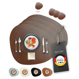 Lederfabrik Garnier® Place Mats and Coasters, Set of 4, Washable, Genuine Recycled Leather, Placemats, Stable and Non-Slip Modern, 39 x 35 cm, Sustainable, Made in Germany (Brown)