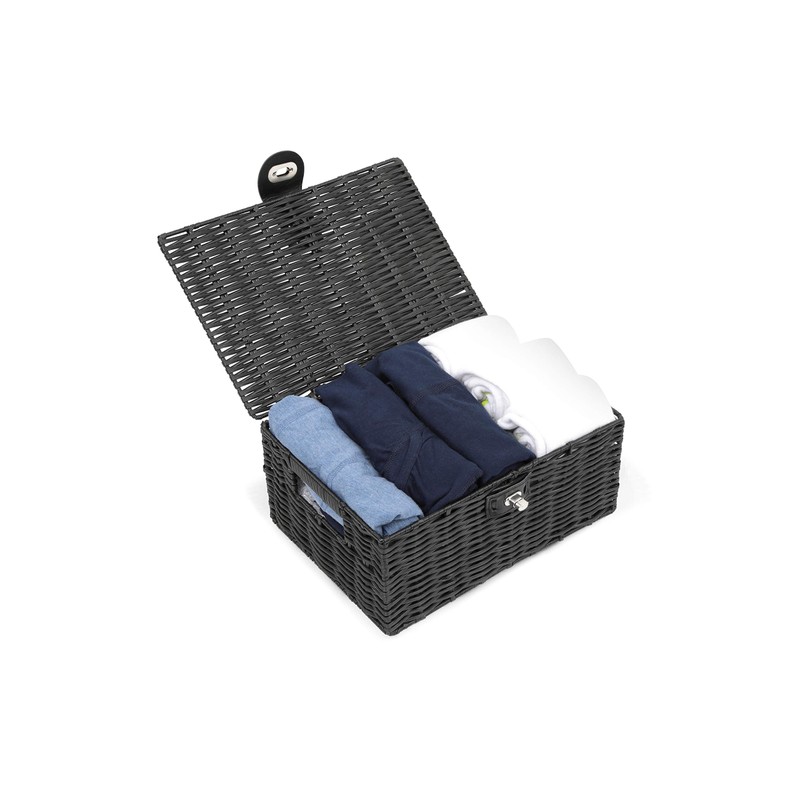 Arpan Small Resin Woven Storage Basket Box with Lid &