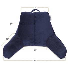 Nestl Reading Pillow with Portable Laptop Lap Desk - Shredded Memory Foam Back Support Pillow for Sitting Up in Bed and Couch Rest Pillows with Arms, Bed Tray Table with Foldable Legs, Navy