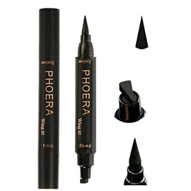PHOERA 2 in 1 Wing Cat Eye Liner + Stamp Winged Long Lasting Liquid Eye Liner Waterproof & Smudge proof Makeup Black Eyeliner Pen Winged Eyeliner Pencil - AQUAPURITY (THIN STAMP)