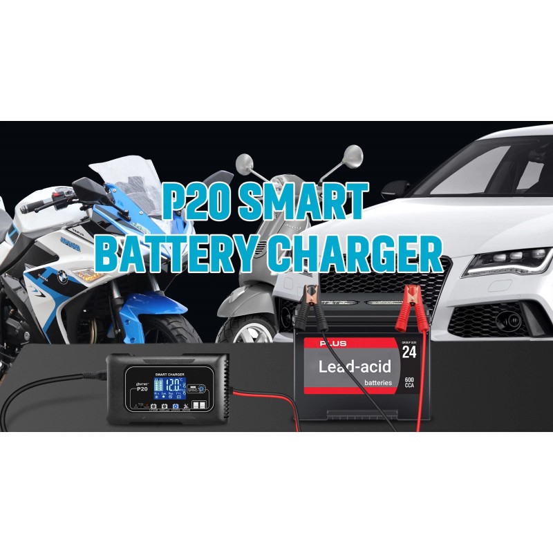 HTRC 20A 12/24V Smart Battery Charger Automatic Maintainer Trickle Charger&Desulf
