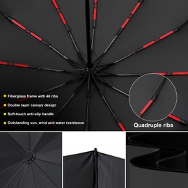 Saraudy Heavy Duty Folding Umbrella for Sun and Rain, Automatic Umbrella Windproof with UV Protection, Sturdy 12 Quadruple Ribs Umbrella, 42 inch Sun Umbrella for Walking with Creative Pattern (Black)