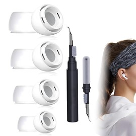 4 Pairs Replacement Earplugs for Airpods Pro 1/2 Attachments with Hole for Noise Reduction, Cleaning Set with 1 Cleaning Pen for Airpods Pro 2/1 Charging Case, 4 Sizes (XS/S/M/L) White