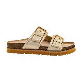 Corkys Footwear Hey Girl Women's Conceited Two-Strap Sandal | Comfortable Soft Insoles and Two Straps With Adjustable Buckles | Stylish For Everyday Wear | Gold, Size 8