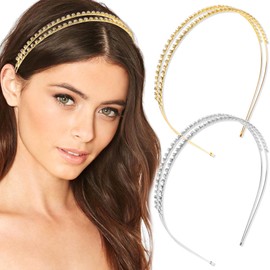STGDAK Rhinestone Headband For Women Gold Headbands Bridal Metal Head Band Double Rows Crystal Bridal Hairband Flower Girl Hair Hoop Cute Headpiece Silver Tiara Crown Wedding Fashion Hair Accessories