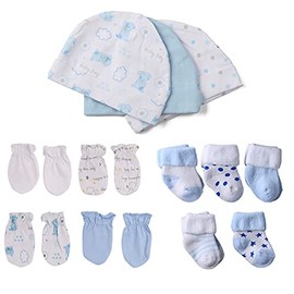 Chamie Baby’s 12-Pieces Organic Cotton Socks, Caps and Mittens Set for Baby Girls and Boys, Dog3