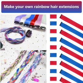 LADYAMZ Colored Hair Extensions 10 PCS, Colorful Christmas Party Highlights Clip in Synthetic Hair Extensions, Red and Blue Hair Accessories Hairpiece for Girl Women Party Favor Cosplay Gift 22 In