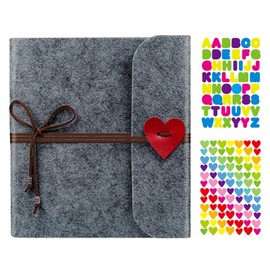 DIY Photo Album, Vintage Felt Scrapbook Album with 30 Black Pages, Photo Book for DIY Valentine's Day Birthday Anniversary Gift Women, Grey, Felt Products (19 x 18.5 cm)