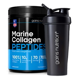 GN Hydrolysed Marine Collagen Peptides Powder, Unflavoured, Type I and III with 18 Amino Acids, 70 Servings, 700g, for Joints, Skin and Hair, with 600ml Shaker