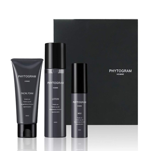 Phytogram Men's Skin Care Set (Face Washing, Lotion, Milky Lotion), Botanical, Domestic Plants, Gift, Men's Cosmetics, Made in Japan.