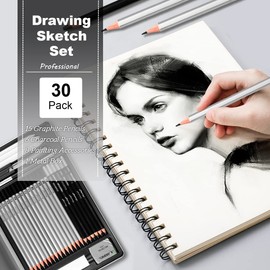 Surcotto Surcotto Bleistift Set, 21 Bleistifte Set mit 1 Anspitzer 2 Radiergummis 1 Stift-Extender 3 Papierwischer, Professionelle Zeichenset für Anfänger, Metalletuis, Inhalt 10B - 4H, insg. 30 er