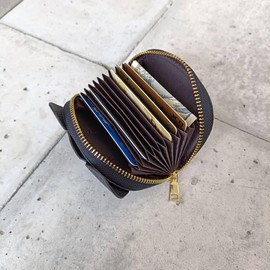 mauve Card Case, Mini Wallet, Genuine Leather, Pebble Type, Elephant Face, gray