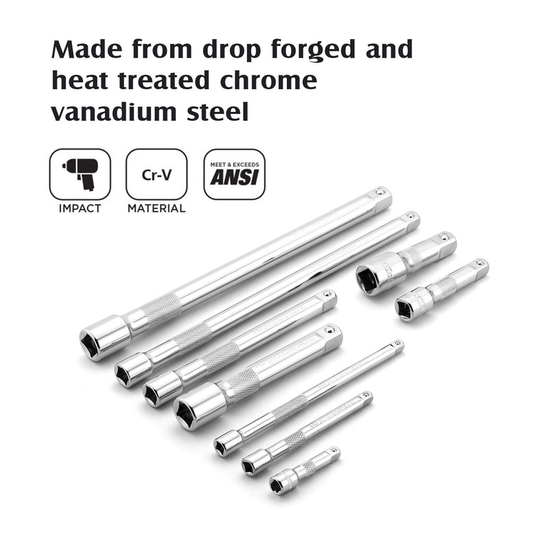 MIXPOWER 9-Piece Extension Bar Set, 1/4", 3/8" and 1/2" Drive