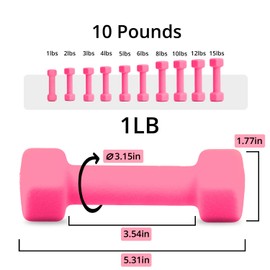 Portzon Weights Dumbbells 10 Colors Options Compatible with Set of 2 Neoprene Dumbbells Set,1-15 LB, Anti-Slip, Anti-roll, Hex Shape Pink