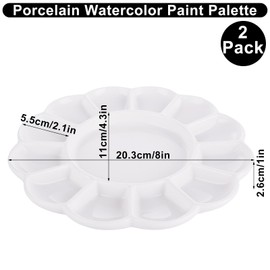 LDHHYH 2 Pack Round Porcelain Watercolor Paint Palette, 13-Well Mixing Ceramic Watercolor Palette, Watercolor Mixing Tray for Watercolor Gouache Acrylic Oil Painting