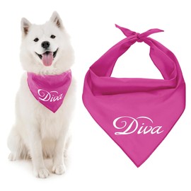 Parisian Pet Dog Bandana with Printed 'Diva' Word - Classy Tie-On Adjustable Girl Dog Bandana - Dog Bandana Large Breed - Washable Triangle Female Bandana Bib - Pink Handkerchief for Pets - L