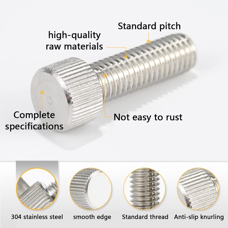 FEEIMOL Knurled Thumb Screws Stainless Steel Flat Head Knurled Machine