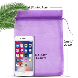 ANZNKU 50 Pack Premium Sheer Organza Bags 6x9 inches, Mesh Bags Drawstring, Organza Gift Bags, Favor Bags Drawstring Gift Bags for Party, Wedding, Festival(Purple)