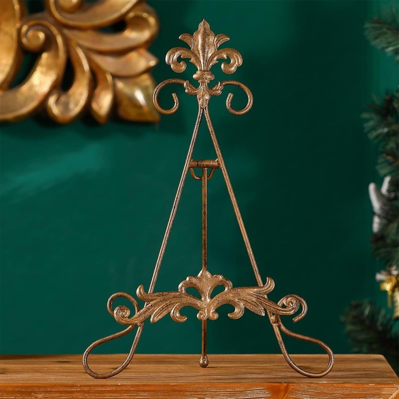 Wenbery 13.8" H Fleur-de-Lis Easel Stand,Metal Book Stand, Plate Holder