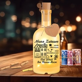 Housewarming Gift Bottle Light with Saying, Housewarming Gift Home, Housewarming Gifts, House Illuminated Decorative Bottle with Cork, Topping-Out Gift for Best Friend Colleagues Women (XFZ)
