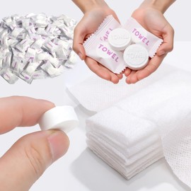 VGE Compressed Camping Towel Tablets, 50-PCS Disposable Mini Compressed Towel Tablets, Absorbent| Reuse| Individually Sealed Towels, Portable Compressed Coin Tissues for Outdoor Sports