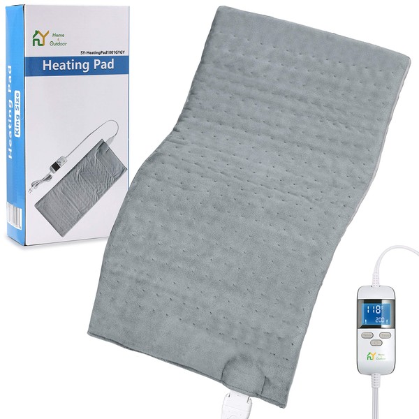S.Y. Home&Outdoor Electric Heating Pad for Back Pain Relief 6 Heating 6 Timer Settings XL Size[12”x 24”] Machine-wash Ultra-Soft Heat Pad with Moist & Dry Heat Therapy for Shoulder Neck Arm Leg -Gray