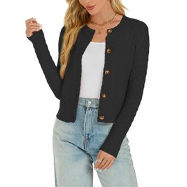 Enjyam Women's Cardigan Elegant Long Sleeve Crew Neck Cardigan Lightweight Bolero Jacket with Buttons Soft Jacket Over Top Dress, black