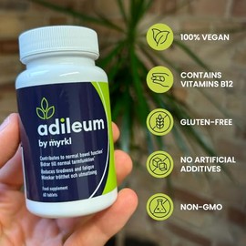 Adileum Natural Gut Health Supplement – Fermented Rice Bran, Inulin & Vitamin B12 – Supports Bowel Function, Reduces Tiredness & Fatigue – Non-GMO, Vegan