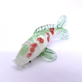 Sansukjai Japan Carp Koi Fish Tiny Figurines Animals Hand Blown Glass Art Collectible Gift Home Décor (Green Red)