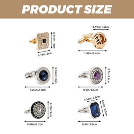 6Pairs Cufflinks Cuff Links for Men,Diamond Crystal Cufflinks,Fashion Classic Tone Cuff Links Round Square Rectangle Cufflink Shirt Studs Formal Business Wedding Gifts for Men