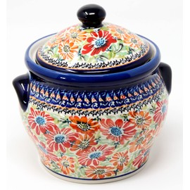 Polish Pottery Canister 4.2 Cups in Unikat Signature Pattern signed by Artist from Zaklady Ceramic Boleslawiec