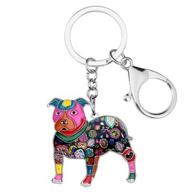 BONSNY Enamel Metal American Pit Bull Terrier Dog Keychains Key Car Purse Bags PETS Charms Gifts (Multicoloured)