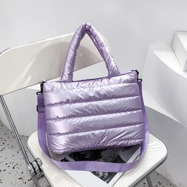 Puffer Tote Bag for Women Quilted Puffy Handbag Lightweight Winter Down Cotton Padded Shoulder Bag Down Padding
