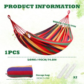 FORYNXHWIN Cotton Hammock - 190x150cm Outdoor Camping Portable Hammock with Travel Bag, Thickened Durable Canvas Fabric, Supports 200kg, Perfect for Garden, Camping, Patio, Balcony, and Indoor