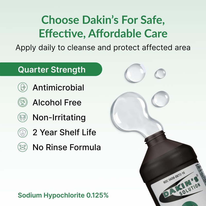 Dakin's Solution Quarter-Strength 0.125% Sodium Hypochlorite Wound Cleanser for Acute
