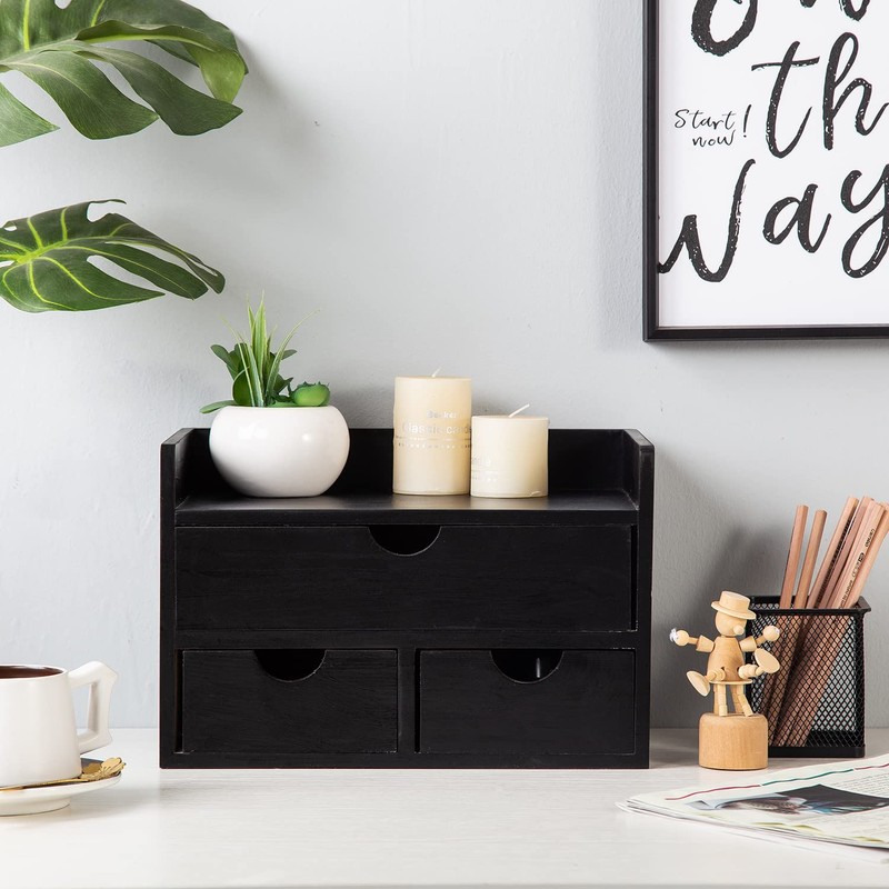 Rustic Distressed white 3-Tier Wood Desk Organizer with 3 Drawers