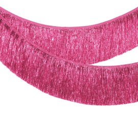 MORAINJAY Rose Red Fringe Garland, 2M/20CM Sparkly Tinsel Fringing,Wall Hanging Metallic Foil Fringe Garland Banner,Shiny Streamers Party Backdrop for Wedding Birthday Car Parade Floats