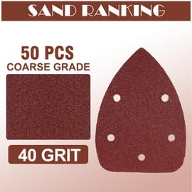 40 Grit Mouse Sander Sandpaper, Jamiikury 5 Hole Detail Sander Sandpaper Palm Sander Paper Mouse Sanding Pads Hook and Loop Sanding Sheets - Pack of 50
