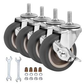 BAISASY 3 Inch Caster Wheels, Threaded Stem Casters Set of 4, Heavy Duty Wheel with Brake, Metric Size M8-1.25-25 (Screw Diameter 8mm, Screw Length 25mm) Casters for Wire Shelving, Furniture Dolly